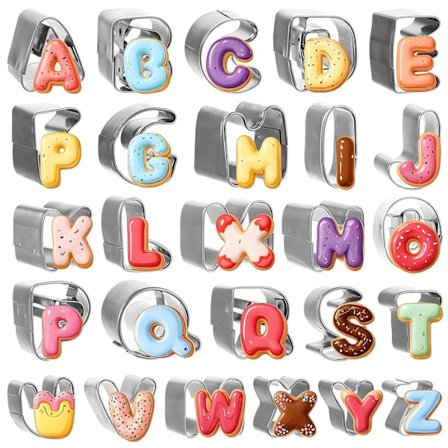 26 stk Alfabet Kakeutstikkere Bokstav Kakeutstikkersett Rustfritt Stål Bokstavutstikkere for Kakedekorasjon Kjeks Bakverk Baking