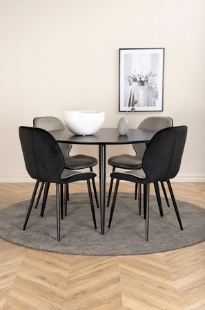 Venture Home - Matgrupp Dipp med 4 st matstolar Emma - Svart - Matgrupp 4 personer - Från Homeroom