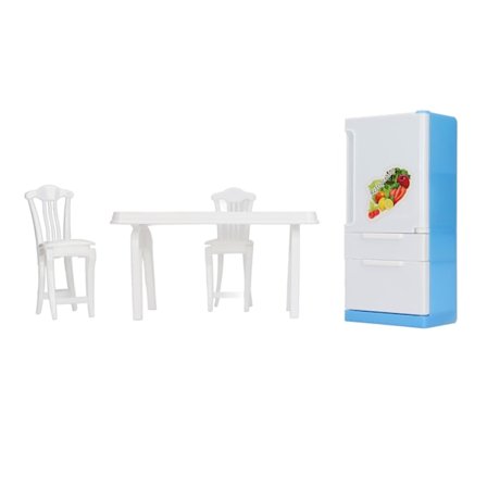 Dockhus kylskåp bord miniatyr låtsas lek spel dekoration docka mini kylskåp stol leksak för kök flicka