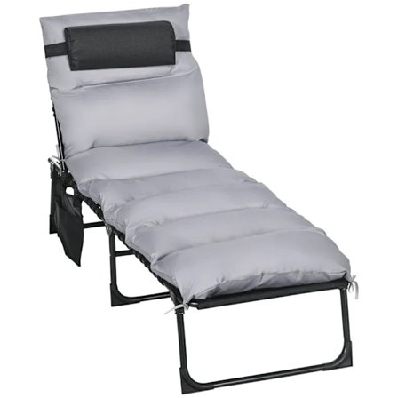 Rootz Folding Lounger - 5-trins tilbagelænet ryglæn - Pude - Op til 120 Kg - Stål - Lysegrå - 58 x 189 x 32,5 cm
