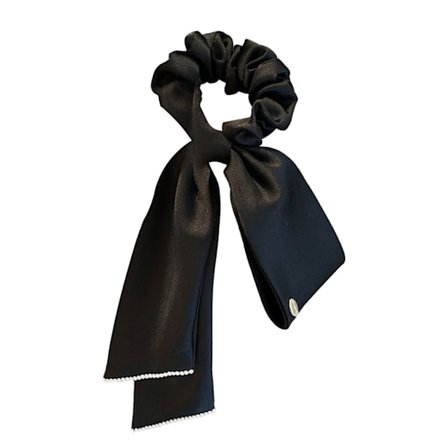 Bånd Satin Sløyfe Hår Scrunchies Elastisk Sikker Hold Elegant Satin Hestehale Holder for Jenter Kvinner Svart