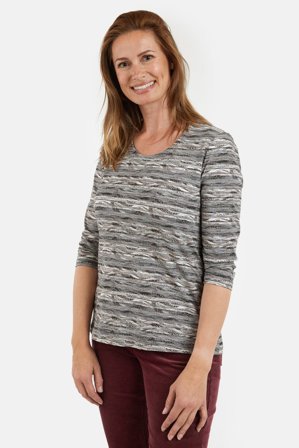 BRANDTEX - 3/4 Ærmet T-shirt - Grå / Rosa Mix - Mønstret