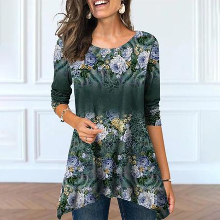 Kvinnor Print Longline T-shirt Oregelbunden Fåll Baggy Pullover