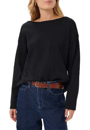 Saint Tropez NillieSZ Solid Boatneck Pullover Stickat Dam Svart S
