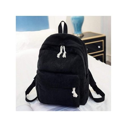 Ryggsäck i mjukt tyg för kvinnor, sammetsdesign, skolryggsäck för tonårsflickor, randig Mochila Feminina Schwarz-6