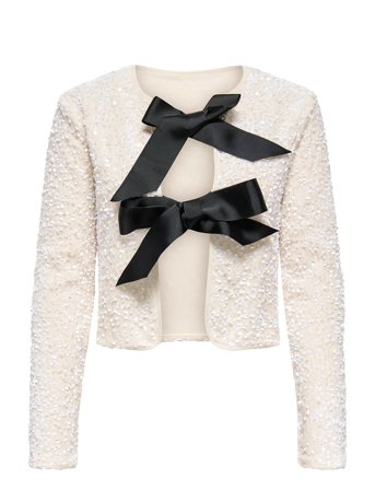 Onlanika Sequins Ls Bow Top Wvn Cs White ONLY