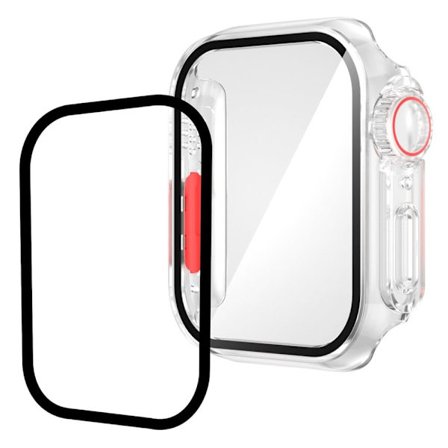 Apple Watch SE 2022 (40mm) / SE 40mm / 6 / 5 / 4 cover with tempered glass screen protector - Transparent / Red