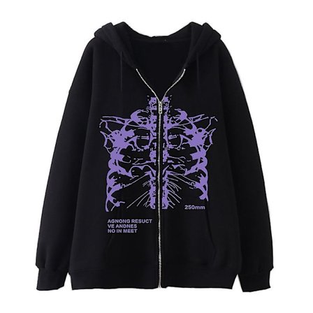 Dark Zip Hoodie Skeleton Hoodie Boned Hoodie black purple 3XL