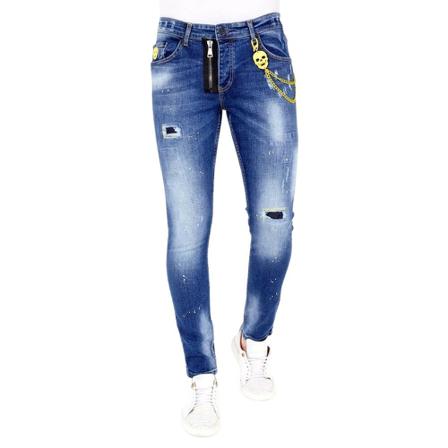 Local Fanatic Slitna Jeans Med Färgstänk - 1023 - Bla blå, Herr, Herr, Storlek: W38