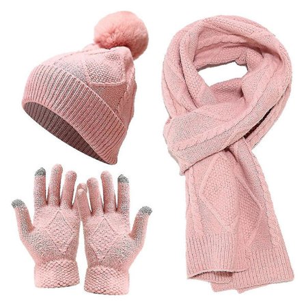 Vinter Hætte + Langt Halstørklæde + Handsker Sæt til Kvinder Mænd -