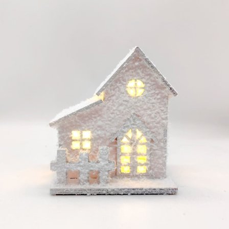 Julpynt i trä - Ljusande snöflinga husstuga