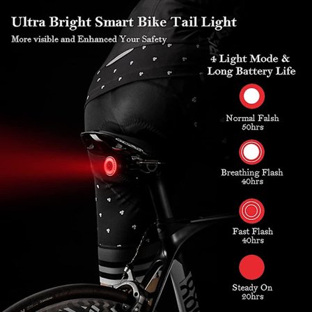 Dww-Smart cykel baglygte, bremsesensor baglygter, automatisk tænd/sluk, vandtæt, USB genopladelig, advarselslygte