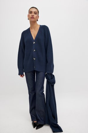 NA-KD Oversize Strick-Cardigan - Cardigans - Marineblau - L