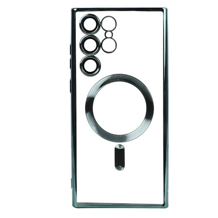 Magnetiskt silikonskal för telefon Tunt Anti-fall Transparent Grön för Samsung S22 Ultra S23 Ultra