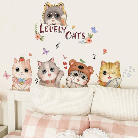 Kat Vægklistermærker, Selvklæbende Engelske Dejlige Katte Killing Vægmaleri | Aftageligt Killing Vægmaleri til Pigeværelse, Børneværelse Stue 