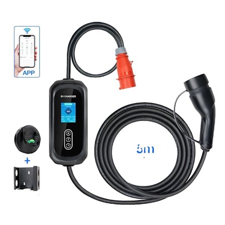 Bärbar elbilsladdare, 11 kW effektutgång, 5 m total längd,APP-11KW-5M