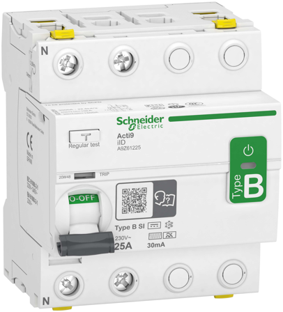 Schneider Electric Acti9 iID Jordfelsbrytare B-SI, 2-polig 25A, 30mA, Anslutningsdon & kablar