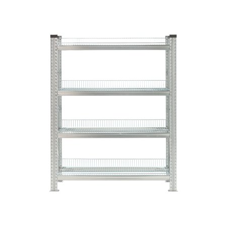 Regalsystem TRANSFORM, Grundmodul mit 4 Gitterböden, 1576 x 975 x 400 mm, verzinkt