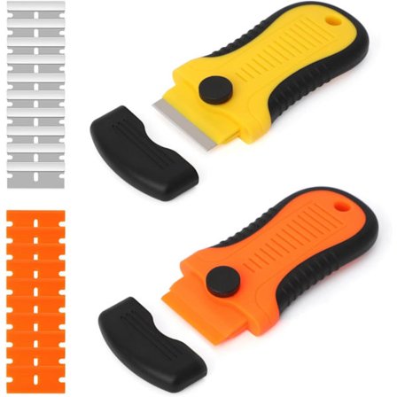 2025 Seneste Model 2-pak Låsbar Barberbladsskraber med Sikkerhedslås, Glaskeramisk komfurskraber med Ekstra 10 Plastbarberblade og 10 Metalbarberblade