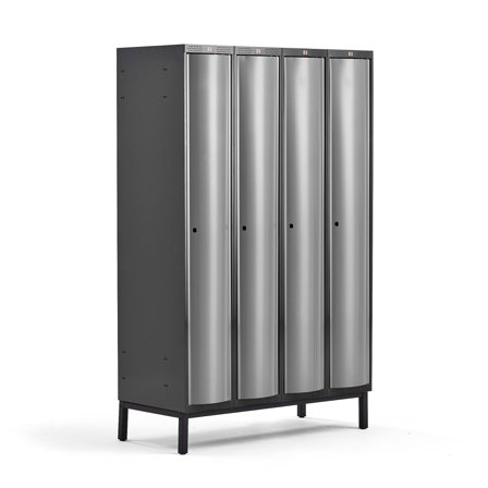 Kleiderspind CURVE mit Beingestell, 4 Module/1 Tür, 1940 x 1200 x 550 mm, Silbergrau