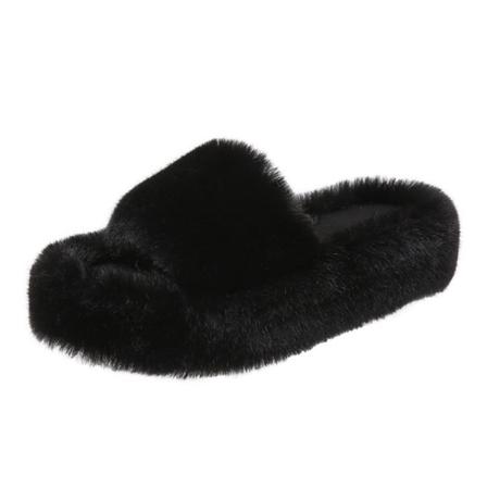 Kvinnor Slip On Fuzzy Tofflor Öppen Toe Plysch Tofflor