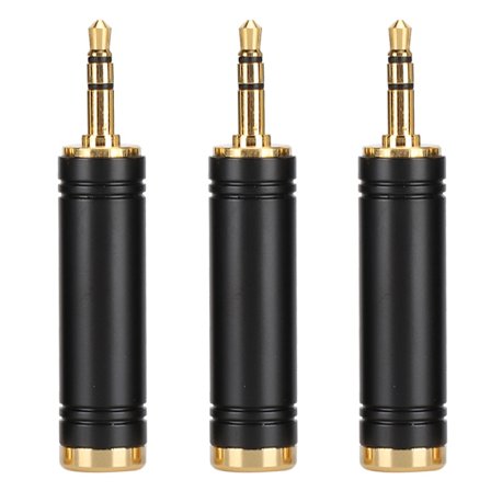 3 st Stereo Metall Ljudadapter 3.5mm Hane till 6.5mm Hona Plugg för Mobiltelefon PC Svart