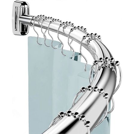 Säädettävä kaareva suihkuverhotanko - 304 ruostumatonta terästä, renkaat mukana