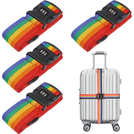 Resväska rem, 4-delad bagagebälte, Resväska bälte bagagebälte set, Kors bagage rem, Justerbar resväska rem, Spänne rem, Resväska rem