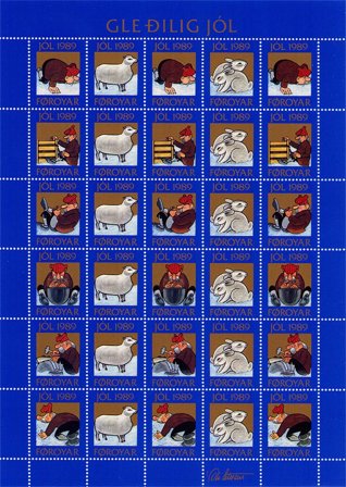 Færøerne - Julemærkeark 1989 - Utakket øvre marginal - Ubrugt eller foldet