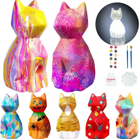 Måla Din Egen Kattlampa Kit, 2 st DIY Kattpyssel Nattlampa