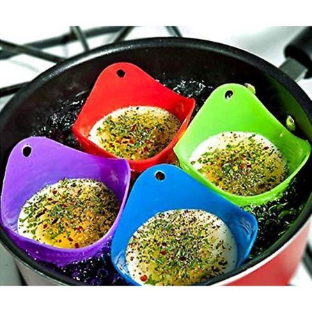 4 stk. silikone ægpochere, ægpochere kopper, til mikrobølgeovn eller komfur æg madlavning, 4 farver