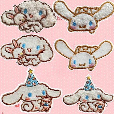 Set om 6, kanelhund, söta broderade lappar att stryka på och sy på jacka, hatt, ryggsäck, jeans