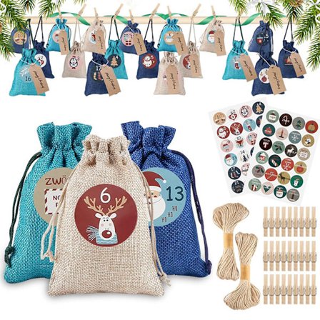 24 stk. Julegaveposer Julekalenderpose Kan