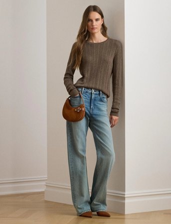 Lauren Ralph Lauren Pointelle-Knit Cotton-Blend Sweater - Brown - S