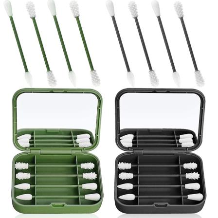 8 Pakk Gjenbrukbare Silikon Q-Tips Bomullsdotter (2 Pakker, Grønn Grå)