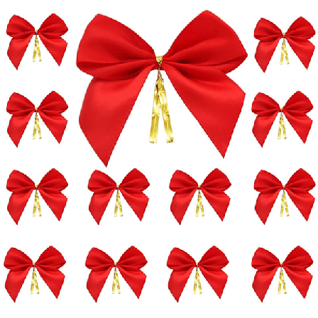 Rød julesløjfe, sløjfe hængende dekoration, rød julesløjfe med bånd, velegnet til gaveindpakning, juletræsdekorationer, julekranse og