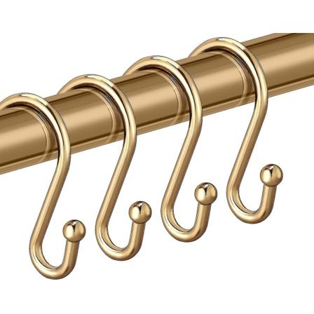 Messinki Suihkuverhokoukut, 12 Kpl Metalliset Suihku Renkaat Kulta Koristeelliset, Premium Ruostumattomat S-Muot. Koukut Ripustimet Kylpyhuoneen 