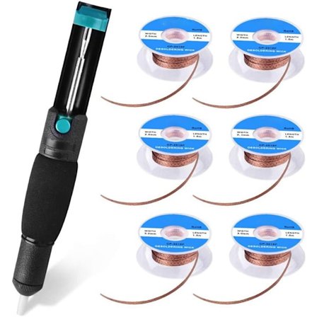 Juotoslanka ja juotoksenpoistopumppu, juotossukka ja juotoksenpoistolanka, 6 juotoslankaa