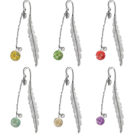 6 Stykker Metal Fjeder Bogmærker med Blade Evig Tørret Blomst Perlevedhæng Håndværk, Vintage Kreativt Bogmærke Klips Side Markør, til Drenge Piger 