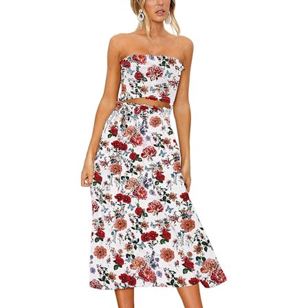 Blomsterbluse til kvinder, Maxi-nederdeldragtskjole.