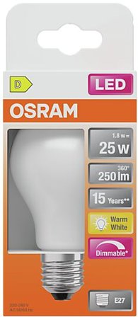 OSRAM Led Lyspære E27 Classic A25 250lm matt Dimbar Varmhvit