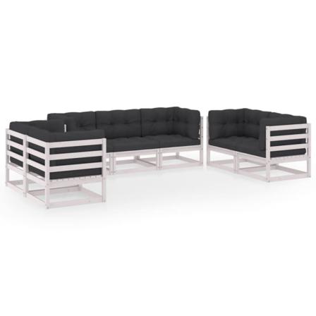 Vidaxl Loungegrupp Med Dynor 7 Delar Massiv Furu Vit