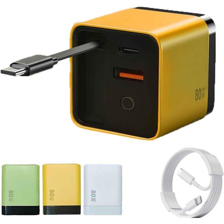 2025 Senaste Modell 80 Watt Laddare, 3 i 1 Laddare, Infällbar Telefonladdare Väggkontakt med Skalbar 80w Max Snabbladdningsmodul, 80 Watt