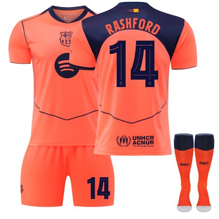 25-26 FC Barcelona Bortedrakt Tredje NO.14 RASHFORD Sett Barn Voksen Fotballutstyr med Sokker NO.14-XS8-