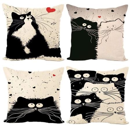 Set med 4 kuddfodral för katt, cover 45x45 cm