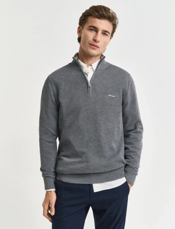 GANT Cotton Pique Half Zip - Grey - XXL