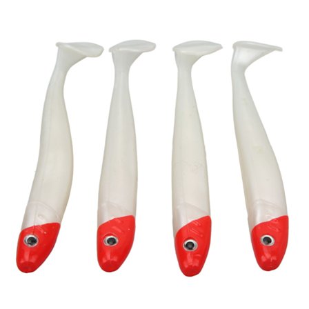 4 STK Fiske Myke Lokkemidler T Hale Krøllet Hale Larve Agn Havfiske Rødt Hode Hvit Kropp