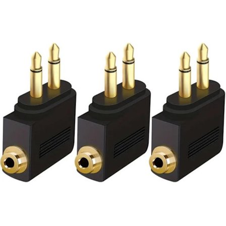 Flyhovedtelefonadapter, dobbelt 3,5 mm han til hun-stik, lydstik til flystik (3 stk., forgyldt).