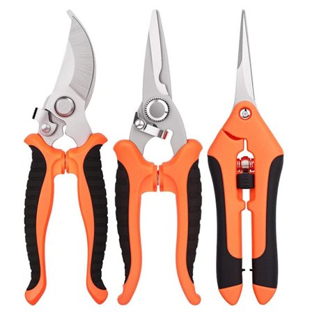 Garden Pruning Shears 3-Piece Set - Orange 3CR13 Stainless Steel Trimming Scissors for Shaping, Health & Flower/Fruit Promotion