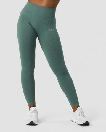 ICANIWILL - Ribbed Define Seamless Tights Sea Green - Træningstights - Damer - Træningstøj fra ICIW